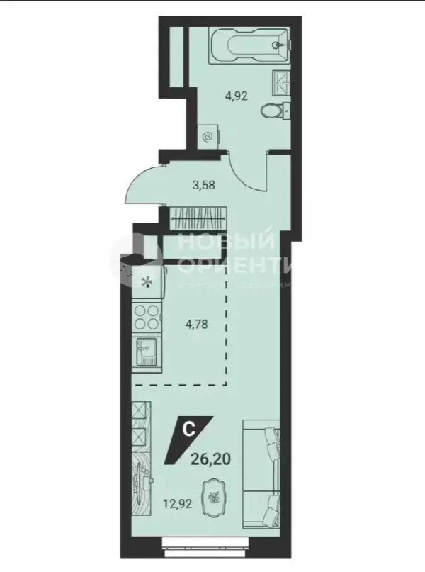 1-комн. квартира, 26.2 м², 15/24 эт.