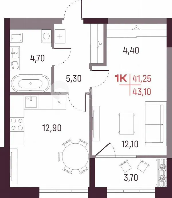 1-комн. квартира, 40.8 м², 17/25 эт.