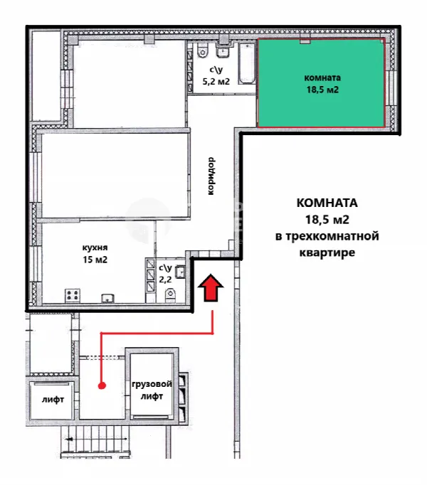 Комната, 18.5 м², 3/18 эт.