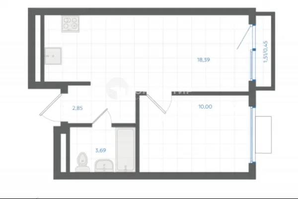1-комн. квартира, 35.38 м², 2/4 эт.